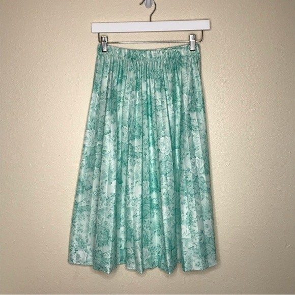 Vintage Pablo Collection Two Piece Skirt Jacket Top Mint Green Floral Women 12 - Picture 6 of 16